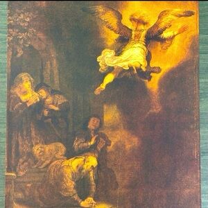 ANGEL, 1637 REMBRANDT Original Vintage Fine Art 1950’s Print USA Printed Antique